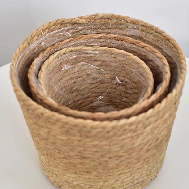 编织花盆草编花篮北欧风抱抱桶diy客厅阳台装饰盆栽绿植套|undefined