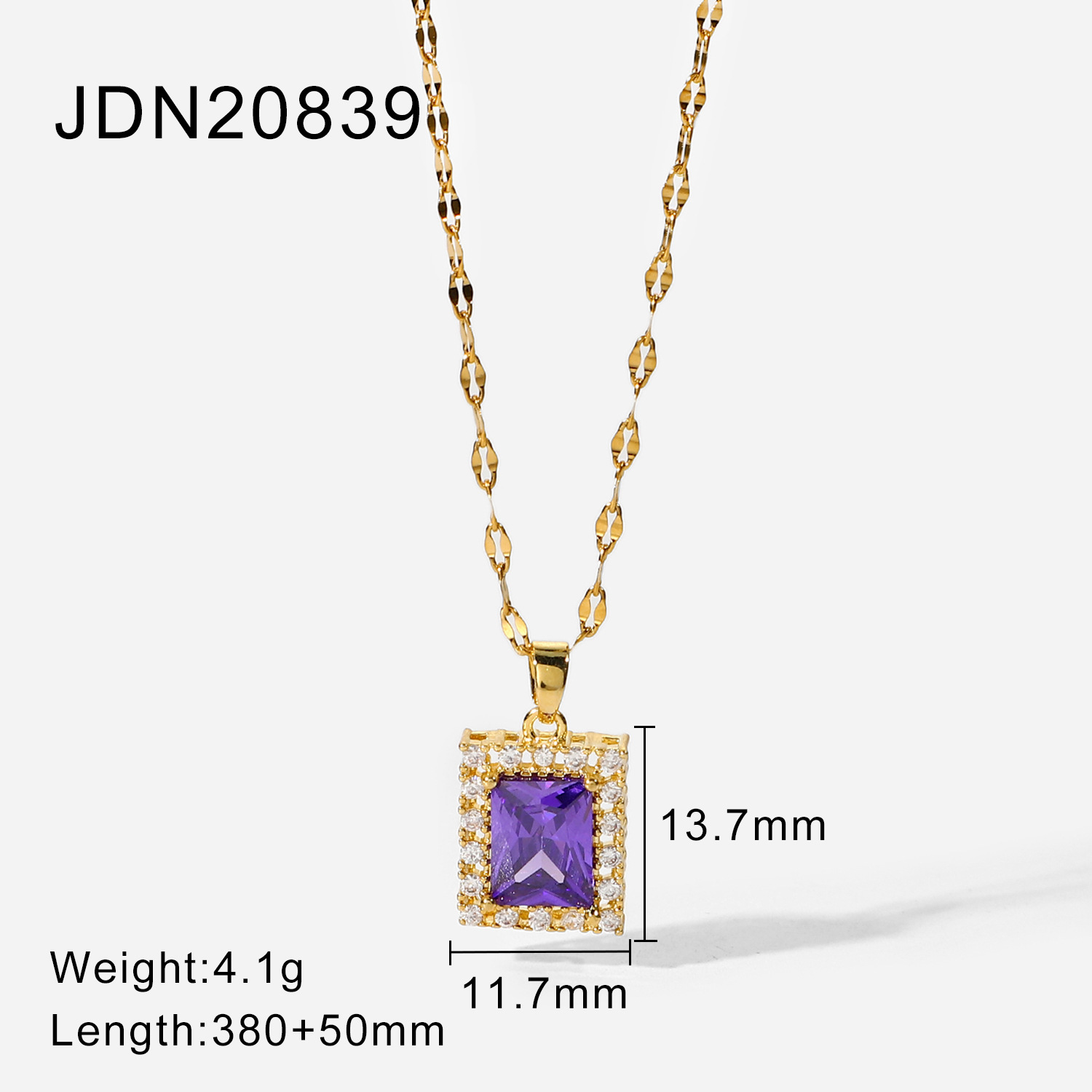 Collier À La Mode En Acier Inoxydable Plaqué Or 18 Carats Collier Pendentif Carré Violet Avec Zircone Cubique display picture 5