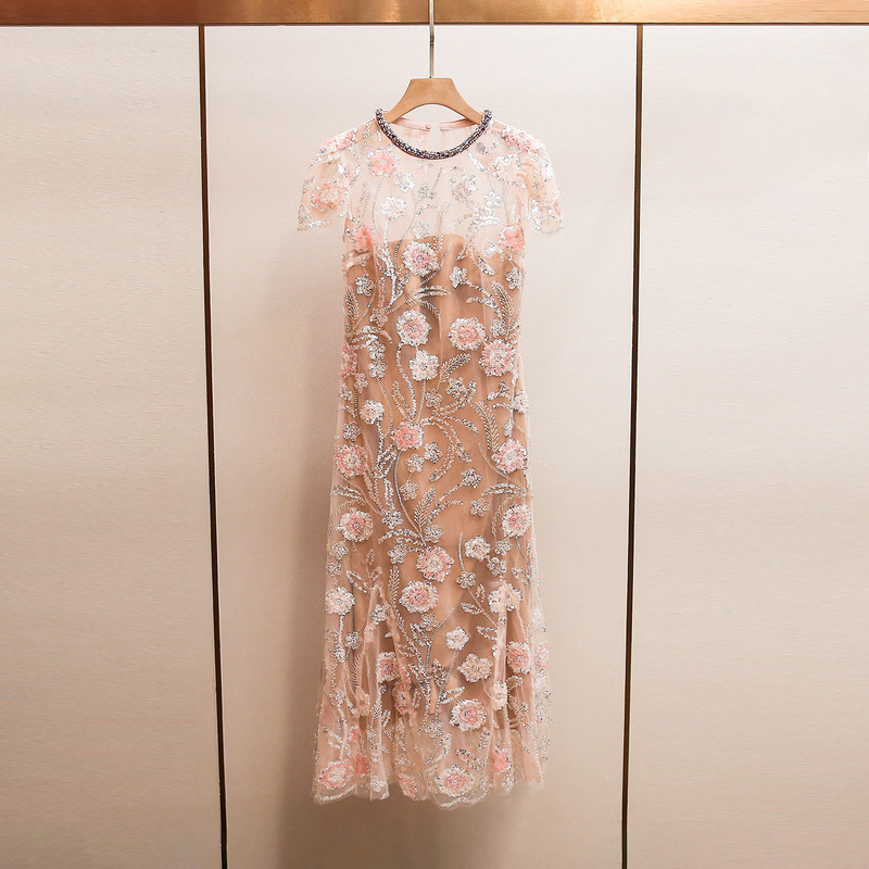 Shenzhen Nanyou High-End Women's Fashion Summer New Elegant Style Light Luxury Floral Sequin Design Diamond-Studded Mermaid Dress
