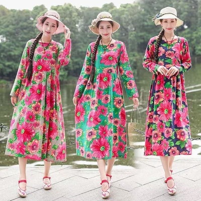 新款棉麻印花布 亚麻棉布混纺 服装面料 窗帘布 diy手工面料|ms