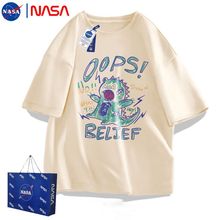 NASA卡通男士休闲夏季T纯棉宽松上衣青少年新款大码短袖百搭重磅