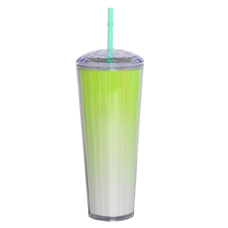 プラスチックカップ新型二重クリエイティブグラデーションマーメイドテールストローカップドリアンカップメッキカラースパンコールカップ|undefined