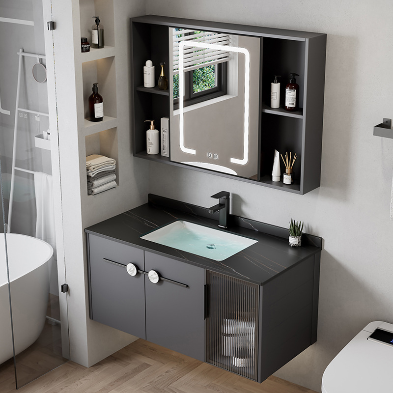 Espacio transfronterizo gabinete de baño de aluminio combinado baño hotel lavabo cerámica lavabo gabinete lavabo lavabo
