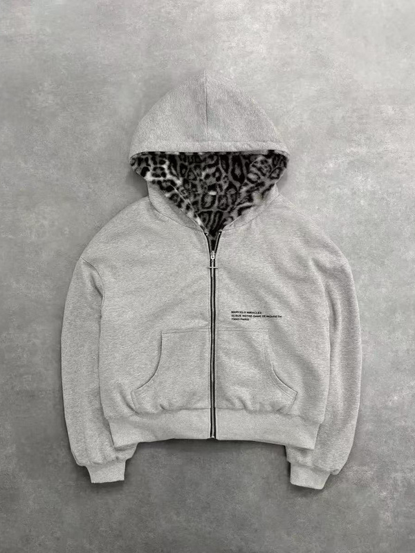 Cross-Border European and American 2025 Autumn and Winter New Amazon Leopard Print Hoodie Reversible Zipper Loose Sweatshirt for Men