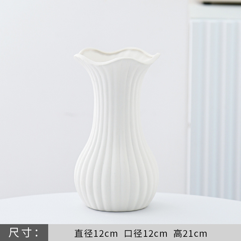 ヨーロッパのバラのフラワーアレンジメント花瓶白シンプルなセラミック花器リビングルームテーブルドライフラワー水耕装飾装飾品|undefined