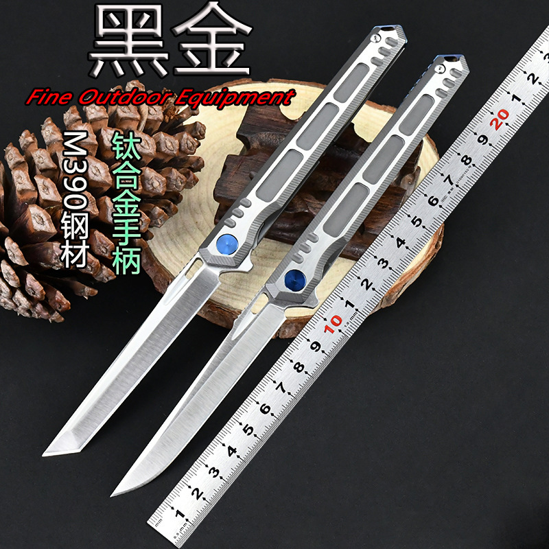 新款M390钛合金折叠刀高硬度锋利口袋小刀野外露营随身便携户外刀