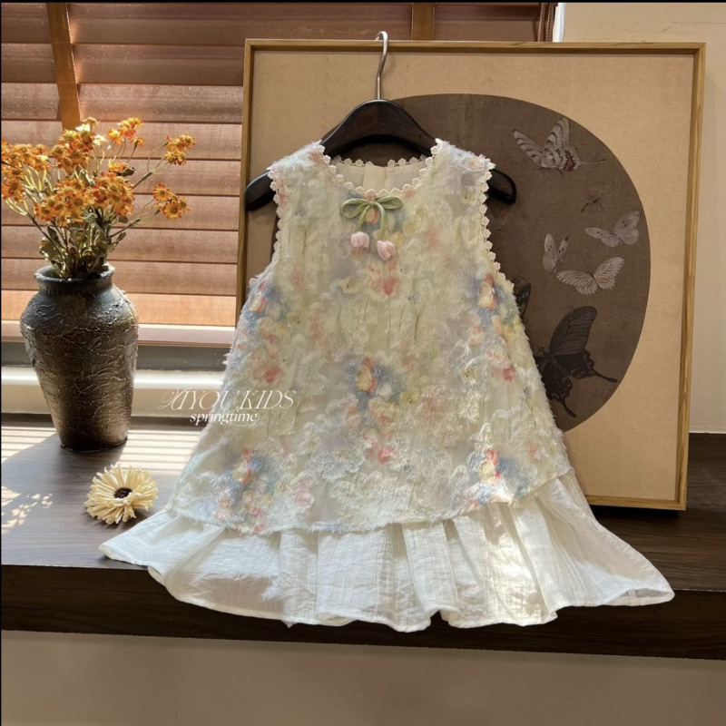 Children's Dress New Summer Korean Style Girls Fashion Sweet Floral Sleeveless Princess Dress 2026 Internet Celebrity Children's Dress