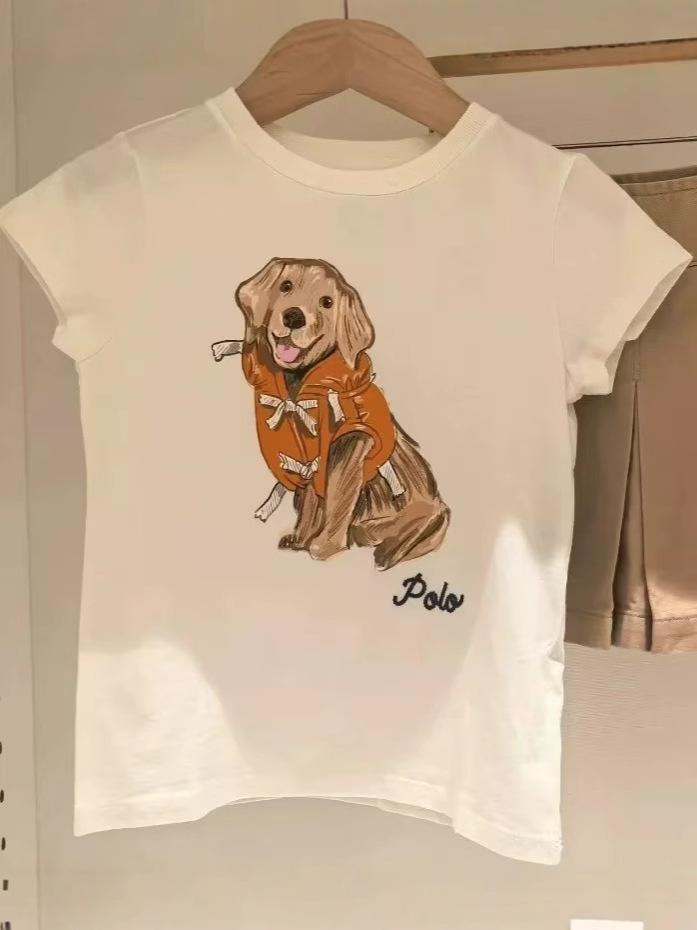 Ralph New 2025 Two-color Bow Embroidered Puppy T-shirt Parent-child Short-sleeved