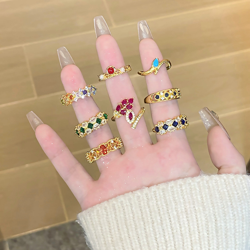 復古輕奢西域蕾絲鏤空彩鑽開口戒指女優雅小眾設計花邊氣質指環