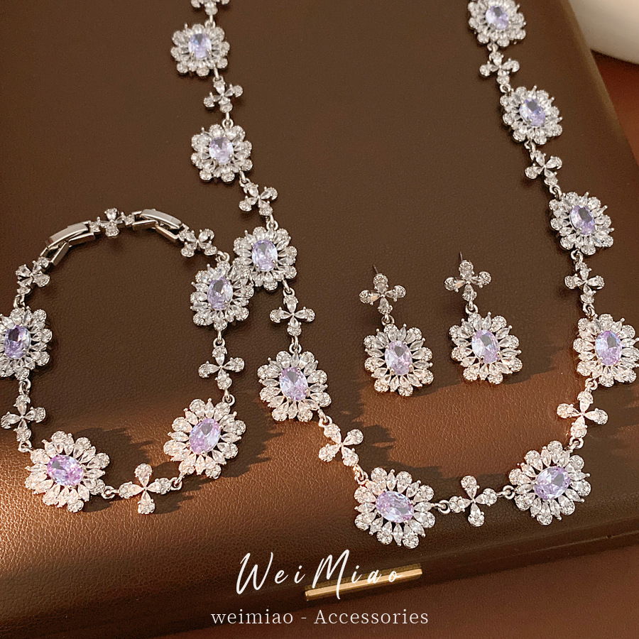 Medieval vintage zircon collar de flores lavanda lujo ligero nicho clavícula retro conjunto de joyas exquisitas