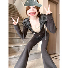 灰色修身卫衣外套女秋冬天休闲运动2025韩系早秋季穿搭套装老钱风