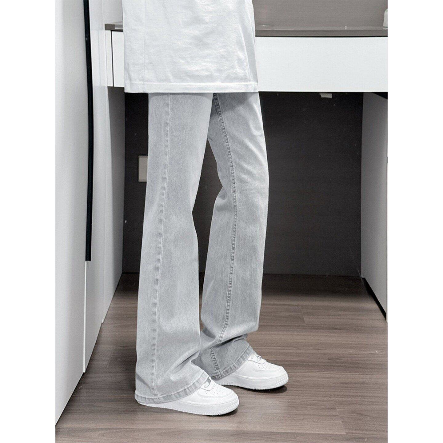 Men's High Street Washed Flared Jeans Style Slim Fit Straight Leg Flared Pants Versatile Spring Autumn_mkmklike.com