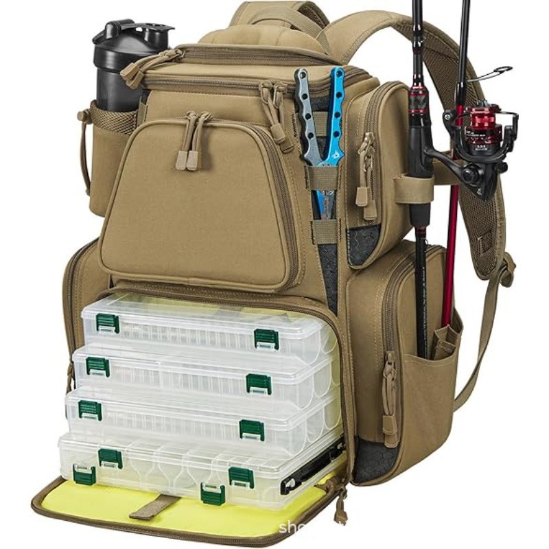 Mochila para equipos de pesca, bolsa de almacenamiento al aire libre grande con cubierta protectora a prueba de lluvia para equipos de pesca image 6
