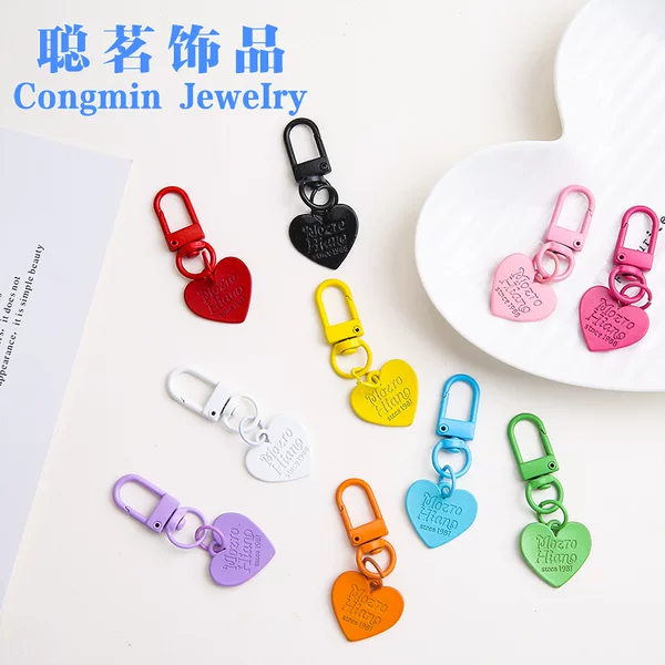 Creative diy candy color metal paint love key pendant colorful cute small fresh heart pendant jewelry