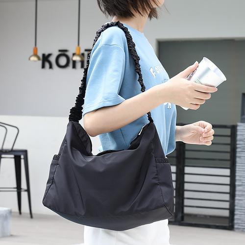 Korean Leisure Literary Canvas Tote Bag, Internet Celebrity Fashion Creased Nylon Handbag, Instagram Trendy Shoulder Crossbody Bag for Women