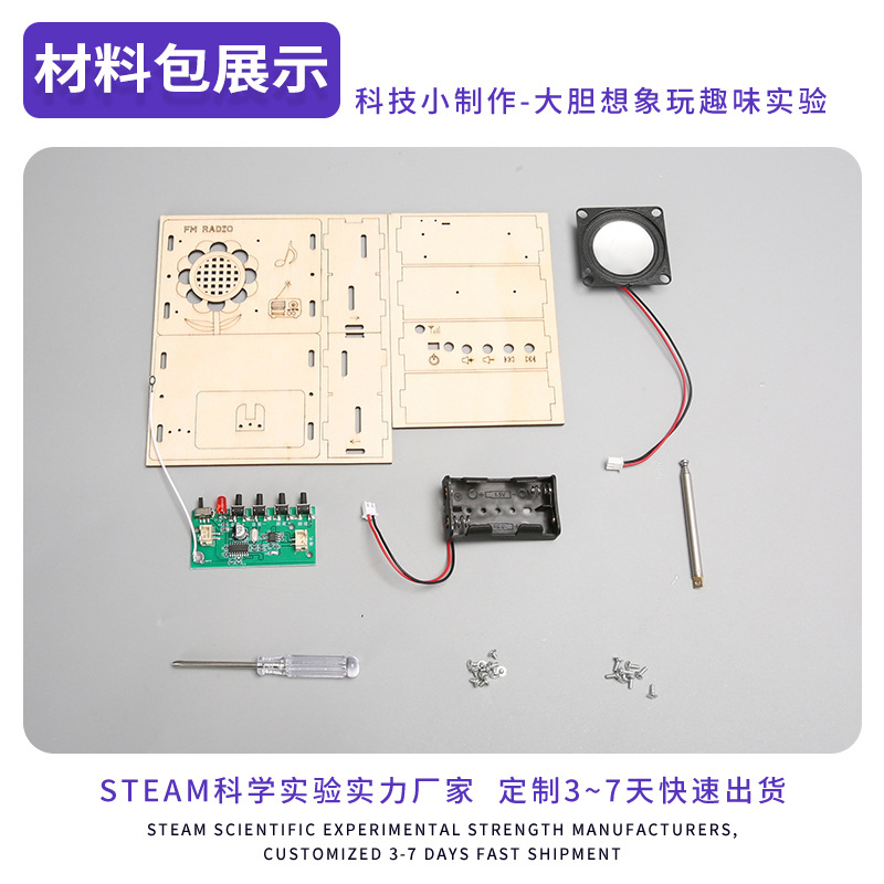 Experimento científico para niños mini radio tecnología de madera pequeña producción de estudiantes de primaria DIY ensamblaje a mano juguetes de enseñanza
