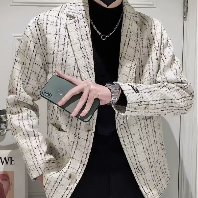 Xiaoxiang-stil til mænd, trendy mærke, eksklusiv sans, afslappet og flot, britisk stil, lille efterårsjakkesæt_voghion.com