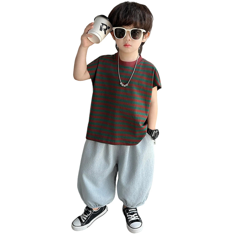 8210 Traje sin mangas de verano para niños Chaleco de moda para bebés Chaleco de verano para niños Traje fino suelto de dos piezas