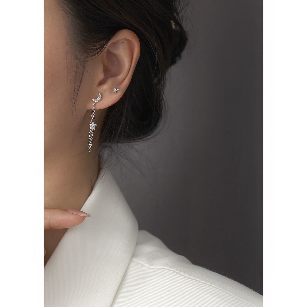 925 Sterling Silver Ear Needle Material 18K Real Gold Plated, Platinum Plated Plating Material 1 Pair 925 Sterling Silver Star Moon Zircon Electroplating 18K Real Gold Plated Platinum Plated Earrings Ear Studs