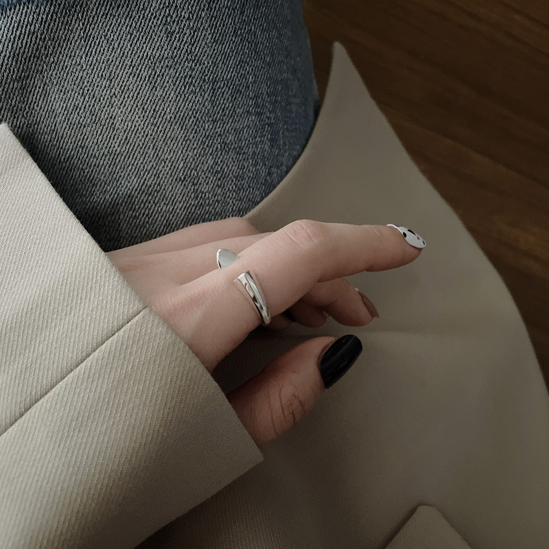 Yinhange Korean Style 925 Sterling Silver Ring Fashion Simple Argent Pur Love Smooth Opening Ring Br