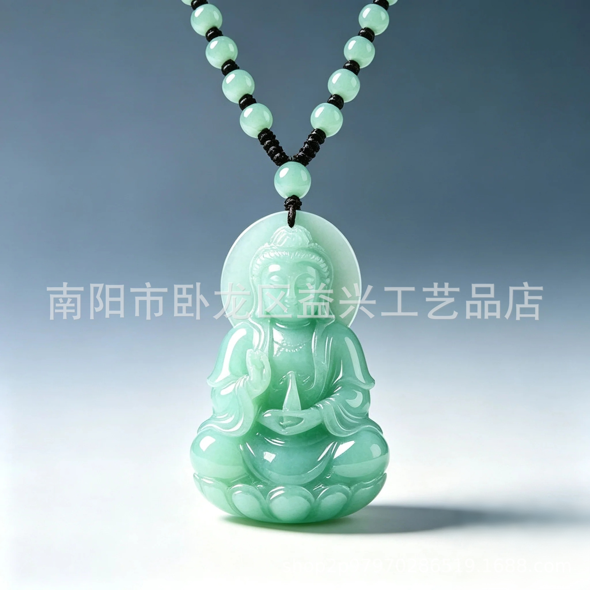 Jade verde pálido Guanyin colgante collar colgante budista guangong estilo nacional joyería de vidrio esmaltado para hombres y mujeres nueva cadena de suéter chino image 5