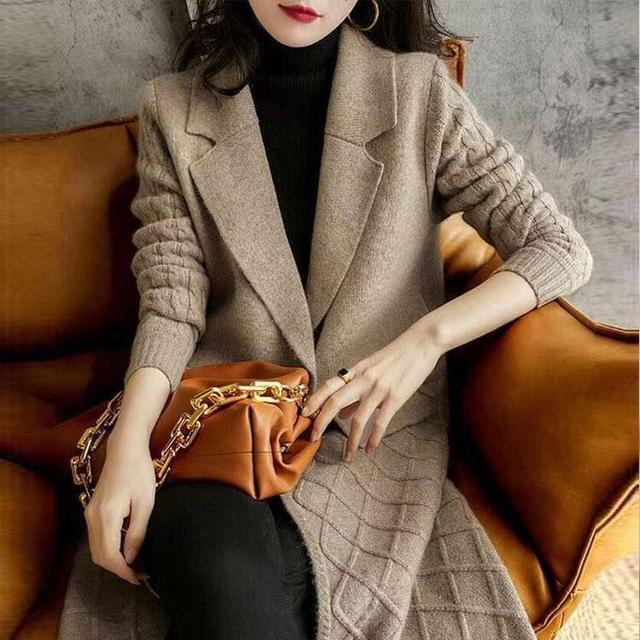 Autumn and Winter New Woolen Coat Cardigan Mid-length Loose Knitted Sweater Solid Color Thickened Women's Coat Women's French Style