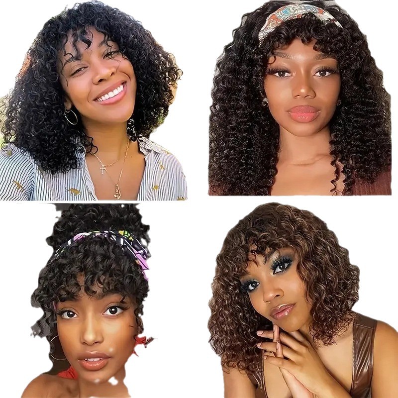 European American Short Curly Synthetic Wig With Front Lace Design High Temperature Silk Full Head Wig For Daily Use_voghion.com