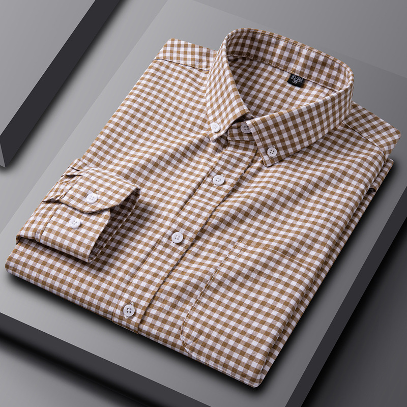 Spring and Autumn New Men's Pure Cotton Long-Sleeved Shirt Large Size 100% Cotton Oxford Textile Business Casual Plaid Shirt Spring and Autumn New Men's Pure Cotton Long-Sleeved Shirt Large Size 100% Cotton Oxford Textile Business Casual Plaid Shirt