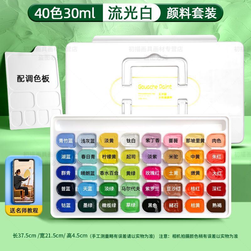 Qingzhu watercolor pigment set 42 colors 80ml Jindian black flowing light white art student specific