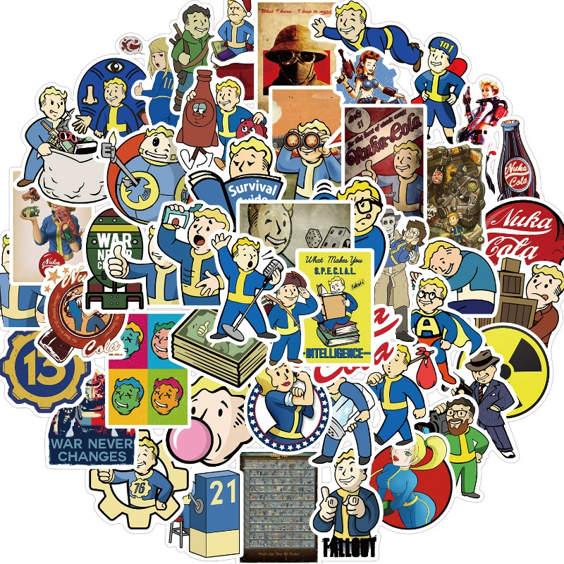 Набор наклеек Fallout Vault Boy — 50 ПВХ водостойких мультяшных наклеек, 4–6 см