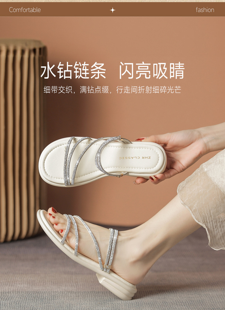 Sandal nữ đế bệt quai mảnh đính đá phong cách Pháp, dáng xăng đan hai kiểu — AY380 Đen chi tiết 6