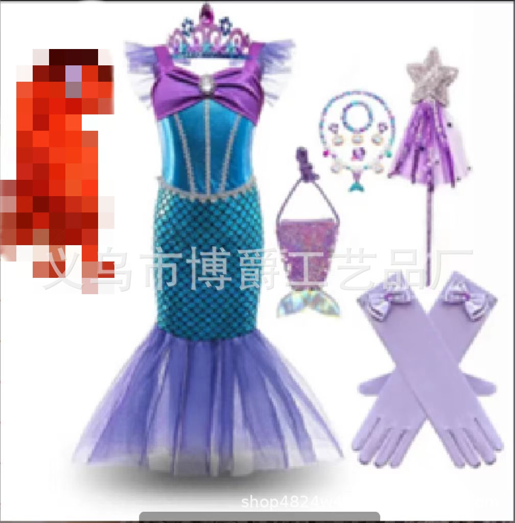 Collar de princesa sirena para niños Pulsera de perlas de concha Varita mágica para niños Accesorios de hadas para niños Traje de rol