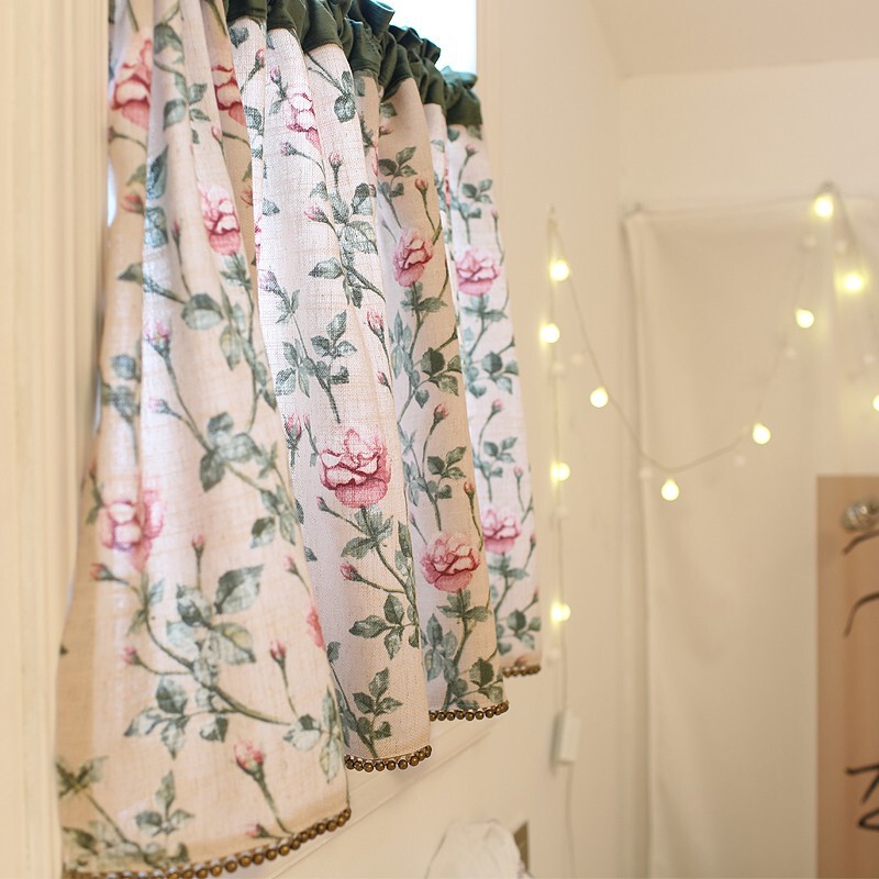 Iris country travel rose garden back garden American door curtain curtain short curtain half curtain cabinet door curtain coffee curtain punch-free