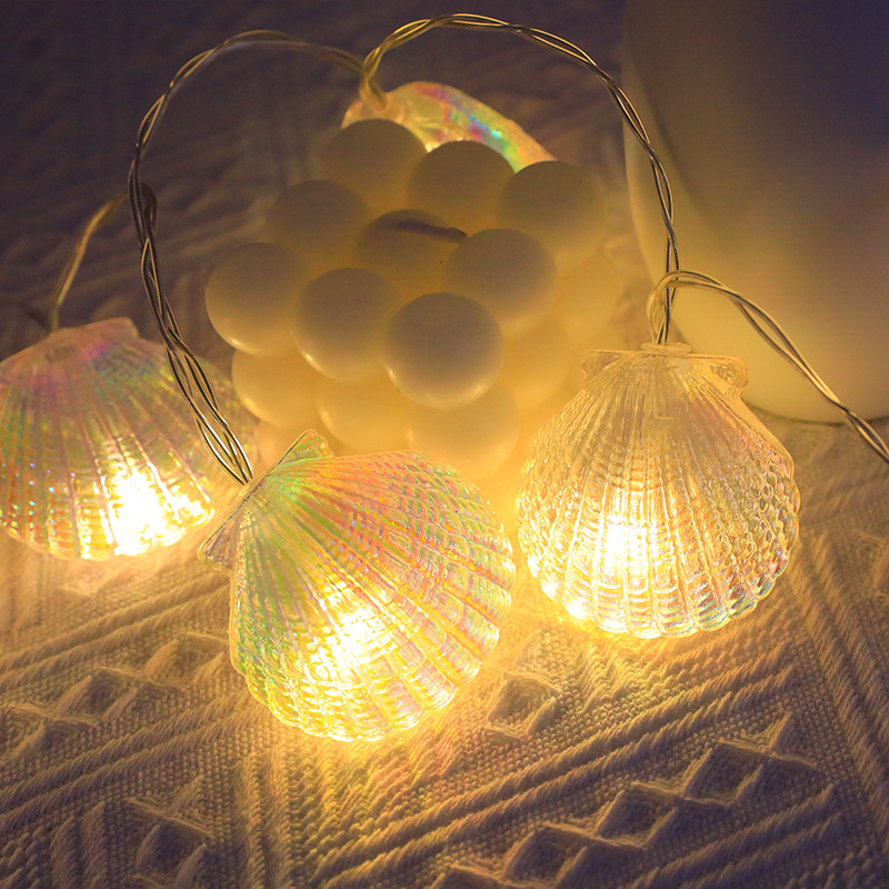 LED Shell batería luz cadena color láser galvanoplastia Shell cadena color luz vacaciones habitación dormitorio interior y exterior Decoración