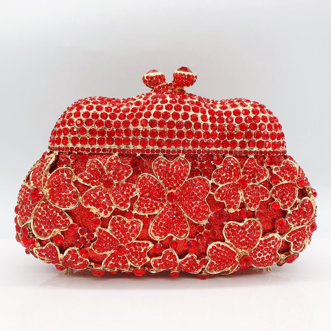 * Cross-border nuevo bolso de cena de diamantes de cuatro hojas de mano bolso de diamantes de mujer pequeña bolsa de embrague de cristal