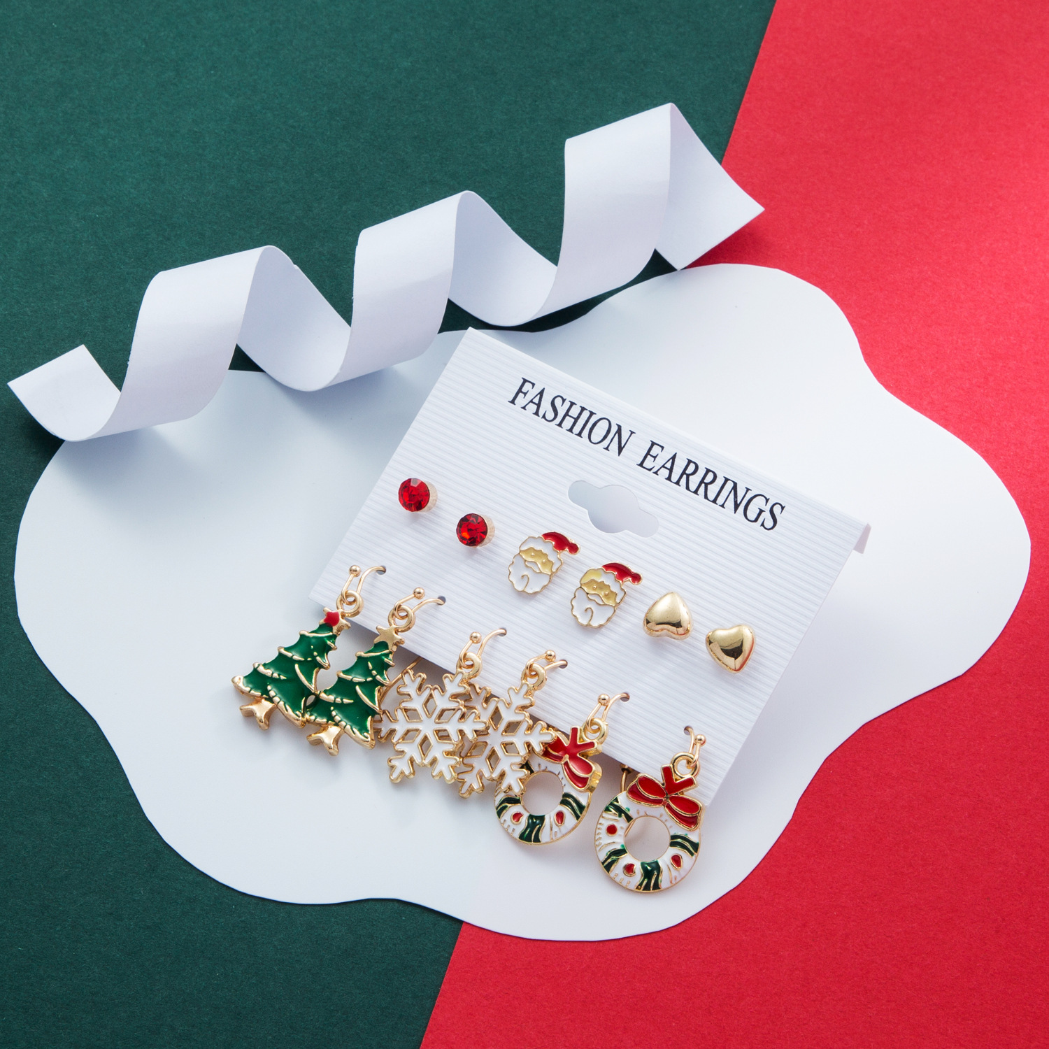 30g Weight Drop Earrings Classification 1 Set Quantity 1 Set Christmas Cute Heart Shape Bow Knot Enamel Alloy Drop Earrings