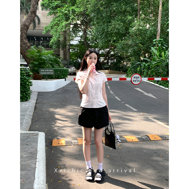 Cross-Border Design Niche Mori-Style Cinched Waist French Top Casual Loose Japanese Retro Jk Short-Sleeve Shirt