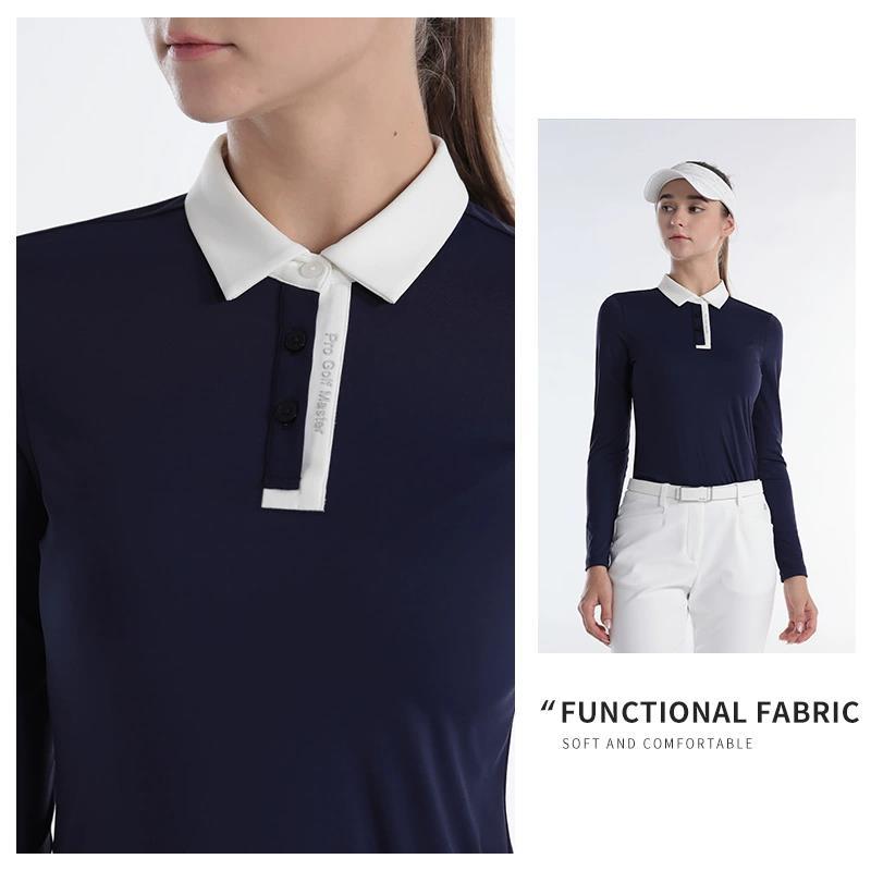 Áo thun dài tay golf nữ PGM cổ bẻ vải thể thao co giãn — YF615-Áo màu xanh hải quân, YF615-Áo Trắng, YF615-Áo màu xanh nhạt