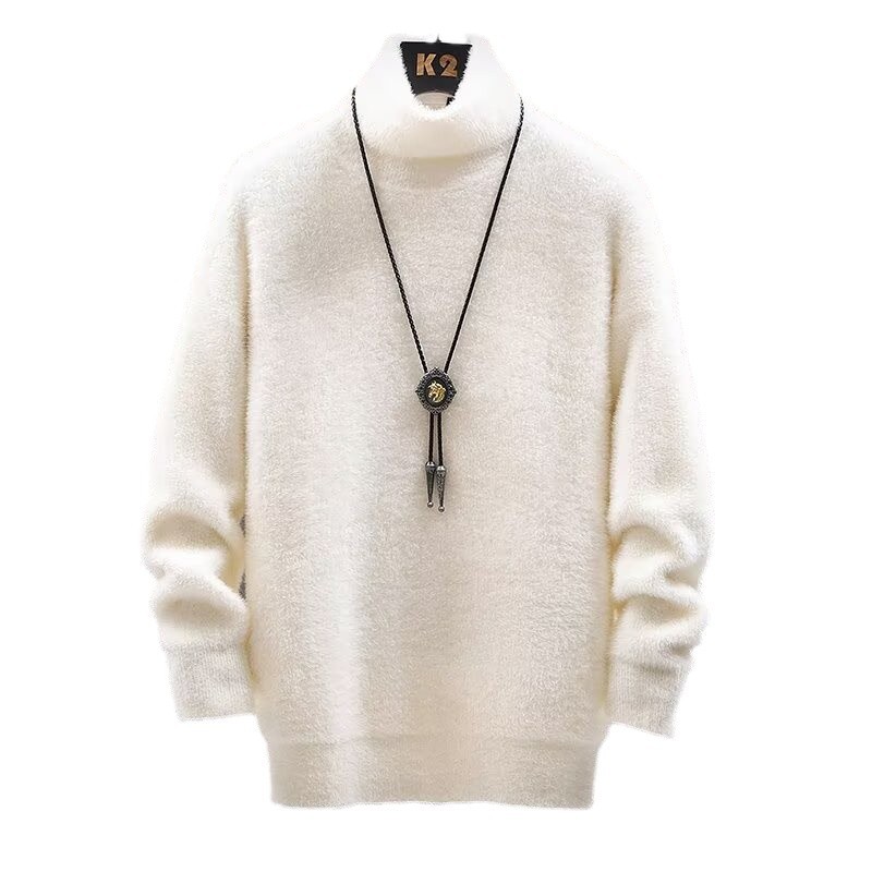 El mismo suéter de cuello alto de hombre de otoño de moda coreana suelta de arroz grueso camiseta de punto caliente