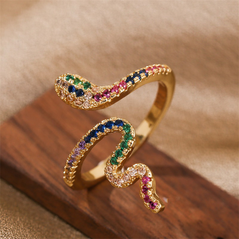 simple copper inlaid zirconium zodiac snake open ring wholesale Nihaojewelrypicture4