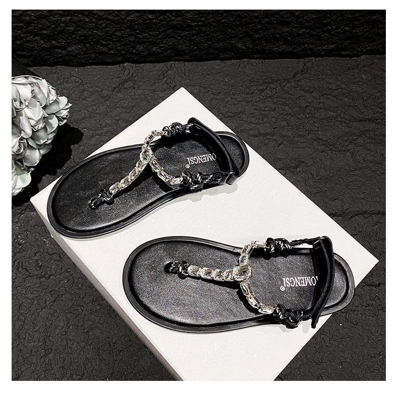 Dép sandal nữ quai ngang thắt nút, đế bằng, khóa dán, mũi tròn — Màu nâu pha lê, Màu nâu thắt nút, Màu đen thắt nút chi tiết 30