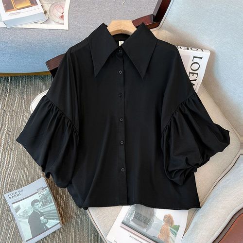 Japanese and Korean foreign trade 2024 summer new chiffon shirt for women plus size fat mm light luxury chic fashion loose shirt top