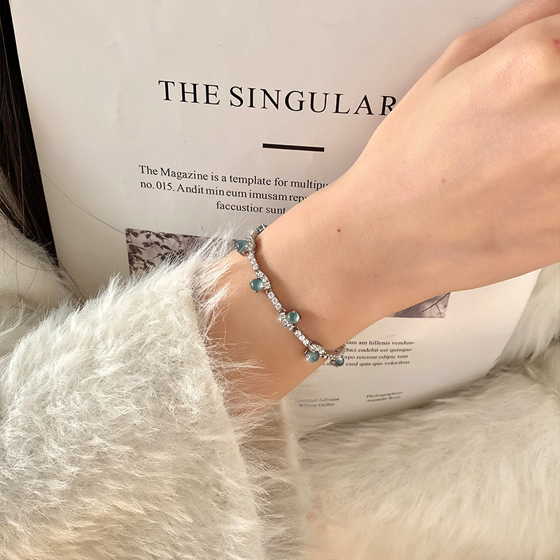 Joyas de agua azul de jade natural s925 pulsera de plata esterlina para mujer, retro de alta gama, sentido exquisito, joyería de plata que no se desvanece