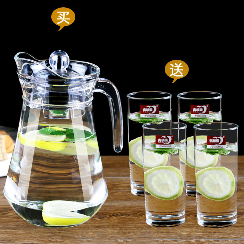 Taza de agua fría de vidrio resistente al calor, tetera de té de gran capacidad, taza de agua fría blanca resistente a altas temperaturas, botella de frutas al por mayor