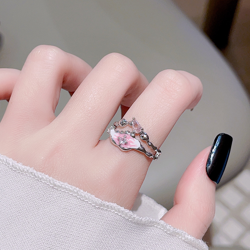 10g Weight Rhinestones Inlay Material Open Rings Classification Adjustable Ring Size 1 Piece Quantity Daily, Street Occasion Copper Material Geometric Pattern Women's Gender Plating, Inlay Design Sweet, Cool Style Style Wholesale Sweet Cool Style Geometric Copper Plating Inlay Rhinestones Open Rings 9