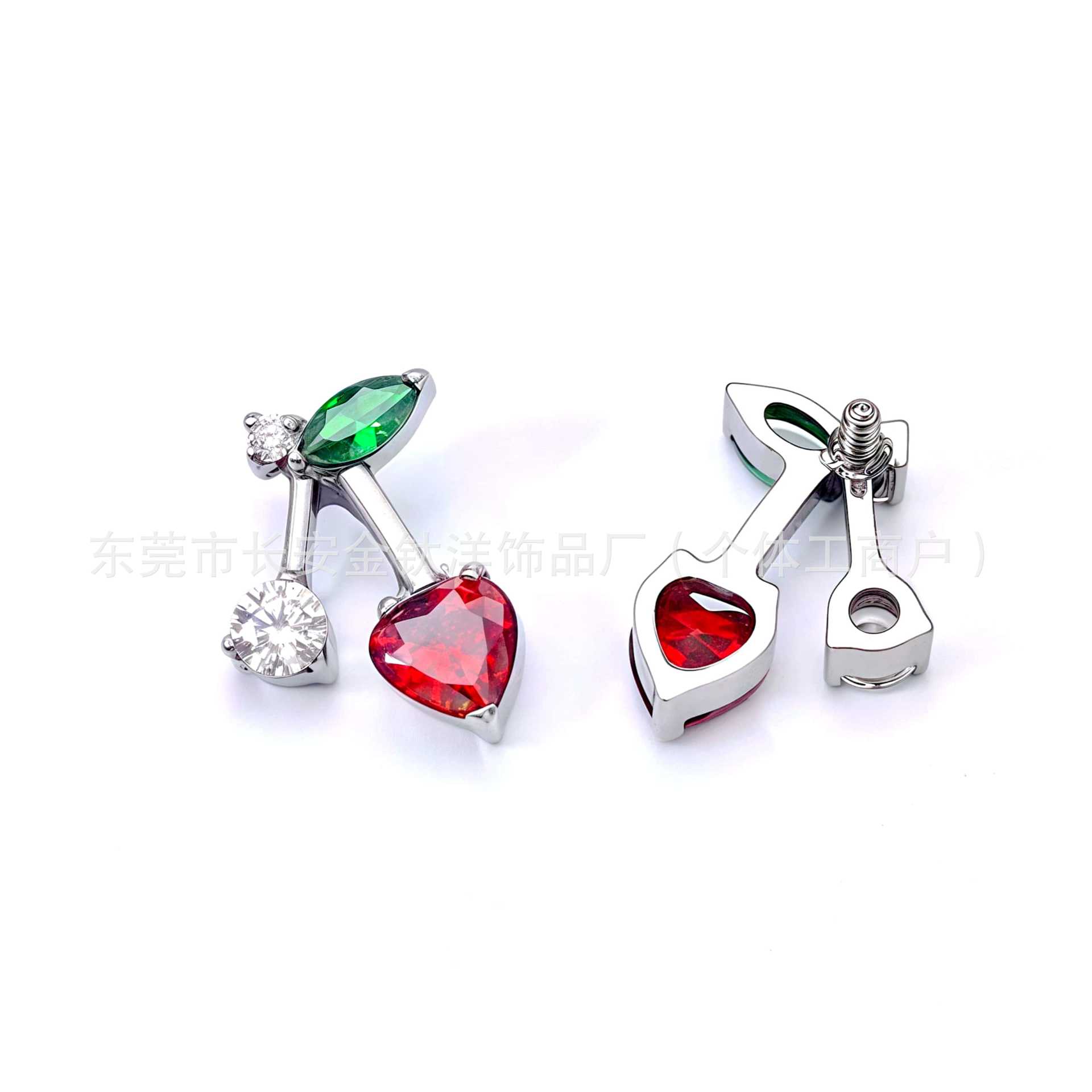 F136 Titanium Cute Cherry Heart Zircon Lip Labret Stud Piercing Jewelry detail image 9