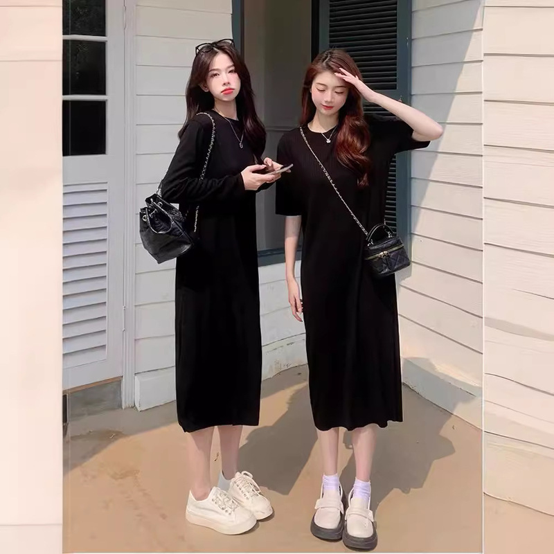Chubby Girl plus size lazy style loose meat covering dress women 2023 early autumn slimming temperament long T-shirt bottoming skirt