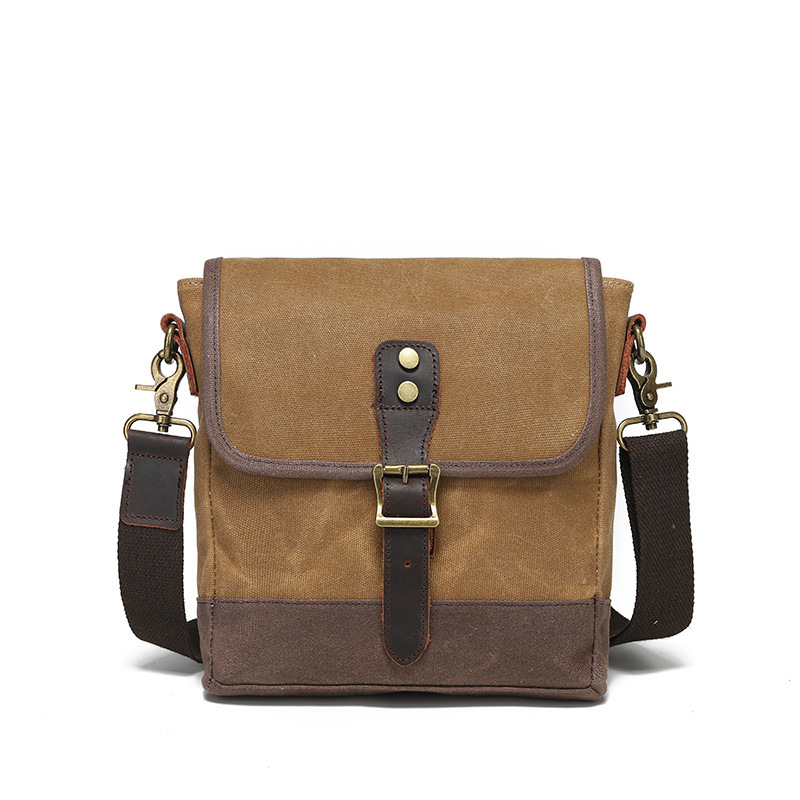 Cross-Border Men's Bag Waterproof Wax Canvas Shoulder Cross-Body Backpack Storage Bag Flip Bag Contrasting Color Briefcase Bag