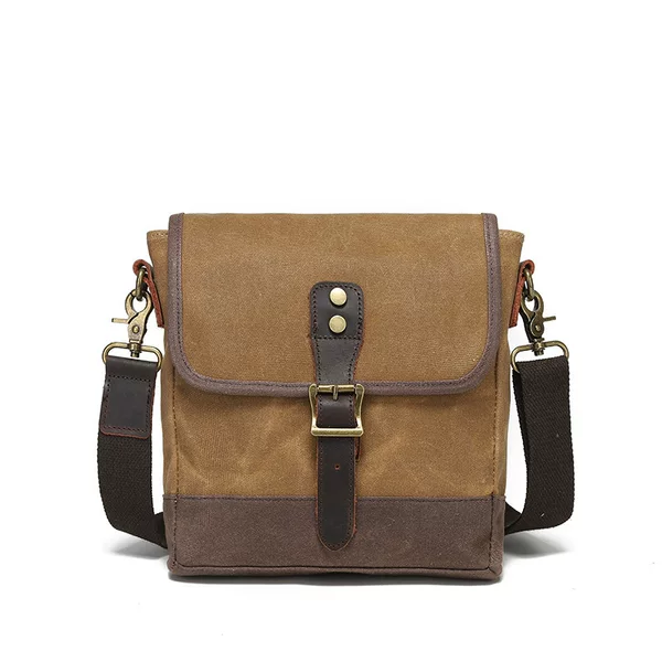 Cross-Border Men's Bag Waterproof Wax Canvas Shoulder Cross-Body Backpack Storage Bag Flip Bag Contrasting Color Briefcase Bag