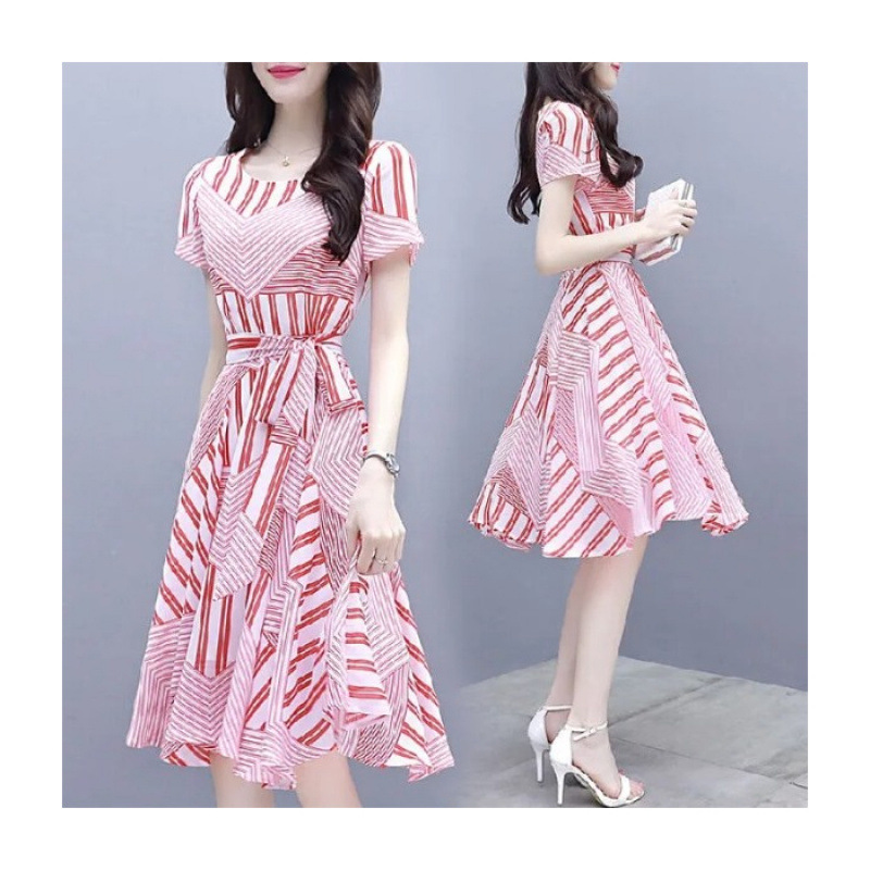 ワンピース レディース 夏 2025 新作 韓国風 夏服 レディース 着痩せ効果 フィット感 ミディアム丈 おしゃれ 気質 プリントワンピース|undefined